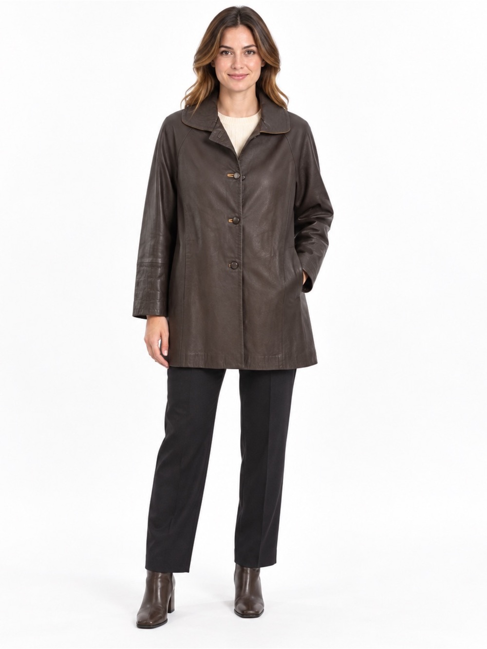 Vera Pelle Italy Brown Genuine Leather Longline Coat Size 42